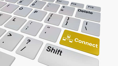 Keyboard with yellow connect key concept for internet connectivityの写真素材