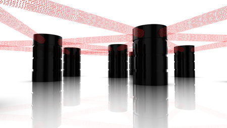 Server farm and database devices with connections bottom view
