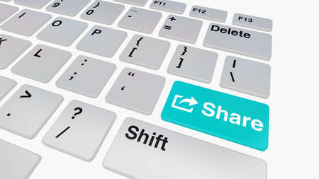 Keyboard with blue share key concept for file sharing and social mediaの写真素材