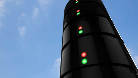 Giant database server reaching into the sky with cloudsの写真素材