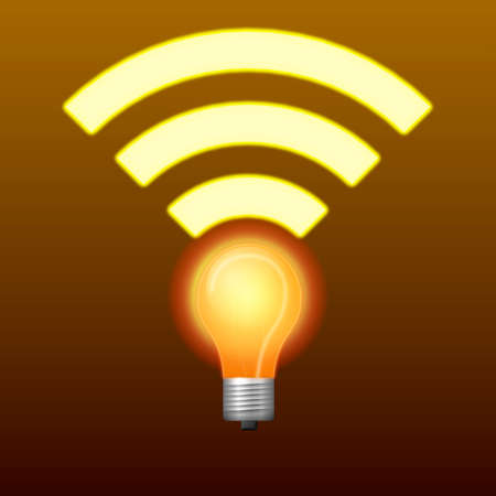 Lifi symbol with glowing bulb combined with wifi symbolの写真素材