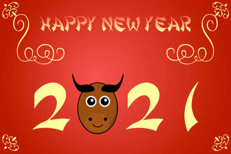 Happy chinese new year card illustration for 2021, the year of the oxの写真素材