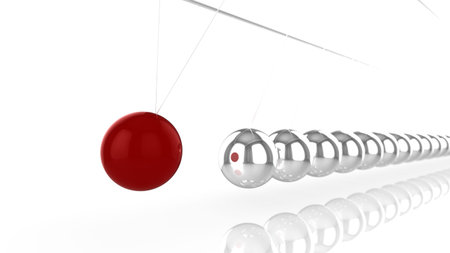 Pendulum with countless silver spheres and one red