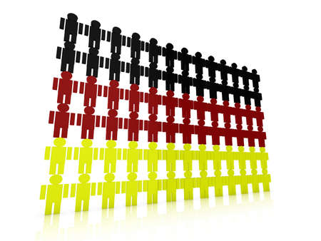 German flag in 3d composed of little men in the colors black, red and yellowの写真素材