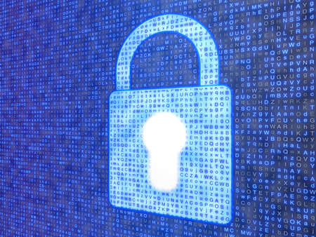 White lock with a random letter background in blueの写真素材