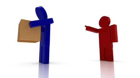 Boss in red fires a worker in blue 3D render illustrationの写真素材