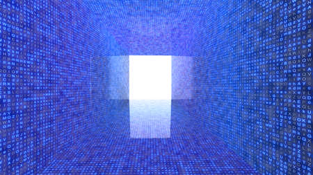 Tunnel made of random letters on blue big data conceptの写真素材