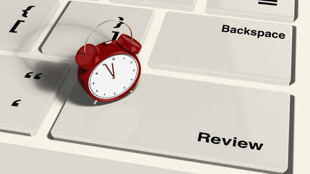Keyboard with an alarm clock on the review enter button closeup 3d renderの写真素材
