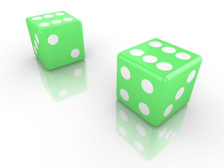 Two dice in green both with six up  3d render luck concept