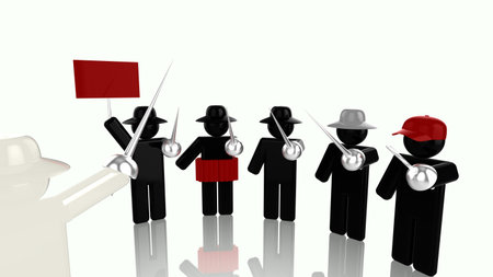 Different bad hacker, hacktivist,hacker,black hat,grey hat and script kiddie with rapier attacking...
