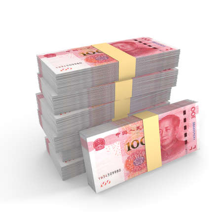 Small pile of chinese rmb isolated on white 3D illustrationの写真素材