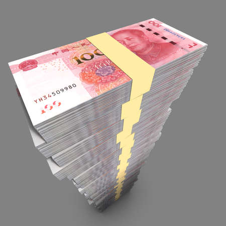 Huge single pile of Chinese 100 RMB bills in dark environment 3D illustrationの写真素材