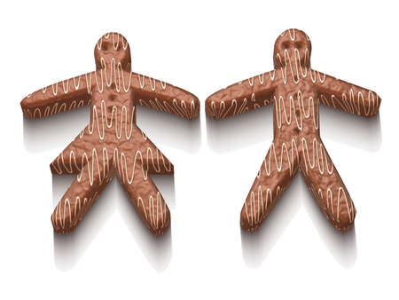 Man and woman made of chocolate with white sugar decoration christmas sweets 3D illustration isolatedの写真素材