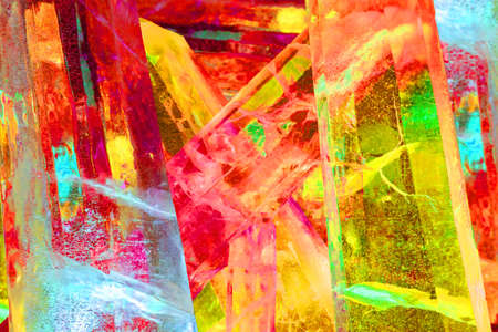 Giant colored ice crystals in red yellow and blue from the ice festival harbin Chinaの写真素材