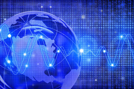 Global information security concept with a glass globe in front of digital padlock and glowing waves in a networkの写真素材