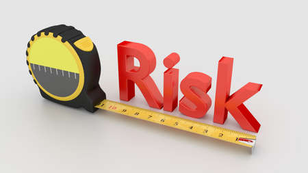 Tape placed next to the red word risk measure concept 3D illustration on whiteの写真素材