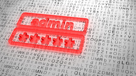 Red password entry made of shiny red glass on a random white grunge letter background 3D illustration cybersecurity conceptの写真素材