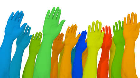 Differently colored arms and hands on white diversity concept 3D illustrationの写真素材