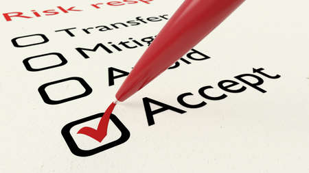 Risk response checklist with a red ballpen setting a tick in the accept checkbox 3D illustrationの写真素材