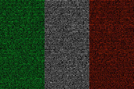 Italian flag composed of dense computer code cybersecurity programming conceptの写真素材