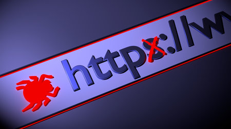 Dark browser bar with bug icon and insecure http connection 3D illustrationの写真素材