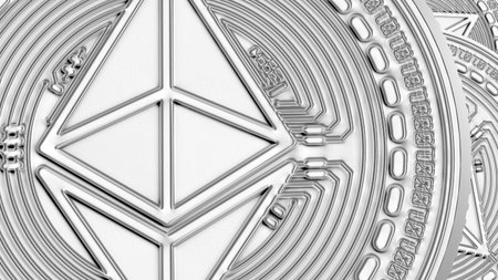 Ethereum coins closeup background cryptocurrency concept 3D illustration