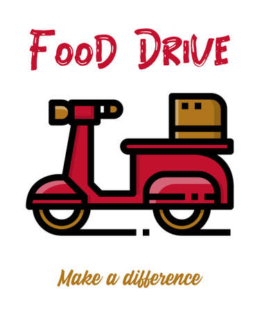 Red scooter bringing food canned food drive logo charity design.の写真素材