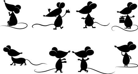 Set of hand-drawn mouse. Silhouette in cartoon style. Sign icon. Vector illustration.のイラスト素材
