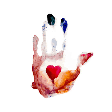 Fingerprints of hands and heart. Texture imprint trace colored background. Vector illustrationのイラスト素材