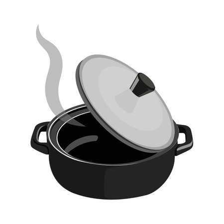 Black frying pan over white background.egg in a pan on a white background.Cooking with in a pan.のイラスト素材