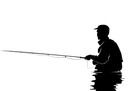 Fly fisherman fishing.graphic fly fishing.clip art black fishing on white background.flying eagle silhouette - Vectorのイラスト素材