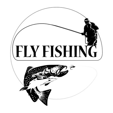 Fly fisherman fishing.graphic fly fishing.clip art black fishing on white background.flying eagle silhouette - Vectorのイラスト素材