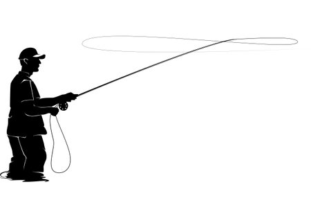 Fly fisherman fishing.graphic fly fishing.clip art black fishing on white background.flying eagle silhouette - Vectorのイラスト素材