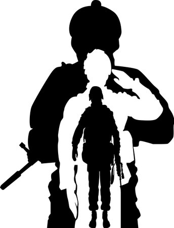 silhouette of a salute soldier military salute in black and white background.vectorのイラスト素材
