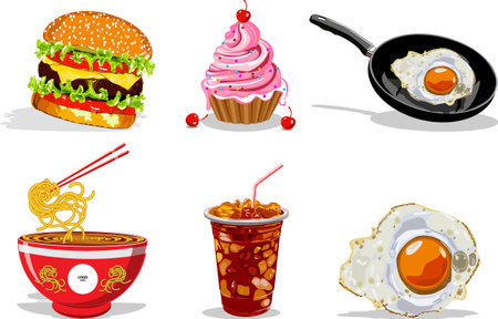 food restaurant menu social media marketing web banner template design. burger and healthy food business online promotion flyer with abstract background,&#xD;&#xA;logo and icon.のイラスト素材