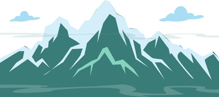 Vector illustration of a beautiful dark blue mountain landscape with fog and forest.のイラスト素材