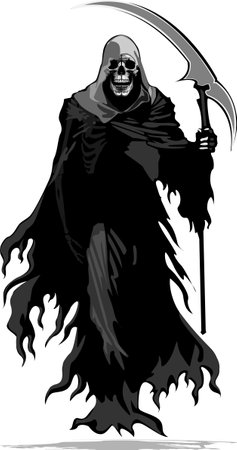Mysterious and haunting hand drawn illustration of the Grim Reaper, symbolizing the inevitable cycle of life and death.vectorのイラスト素材