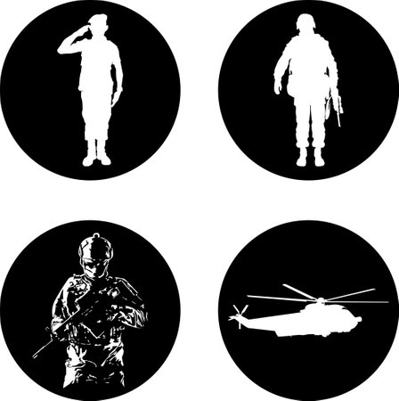 Military soldier army, Armed force. Soldier in uniform. Service duty. Guard officer, war icon symbol logo illustration,editable strokeのイラスト素材