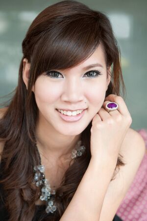 Beautiful young woman smiling. Portrait of asian woman.の写真素材