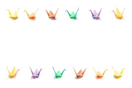 Colorful paper birds on white background.の写真素材