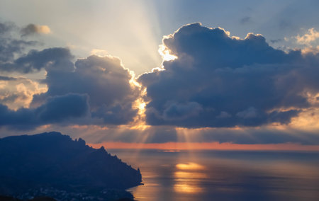 AMAZING SUNRISE OVER THE KARADAG, CRIMEA, BLACK SEAの写真素材