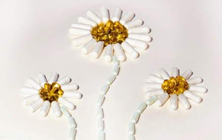 A chamomile from different types of pills and capsules