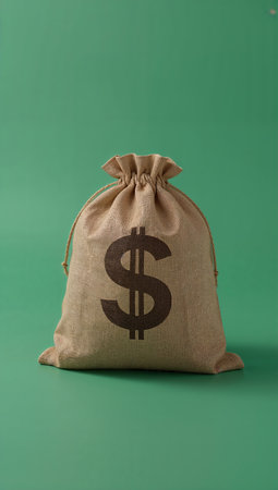 Money bag with dollar sign on a green background. Business concept.の素材