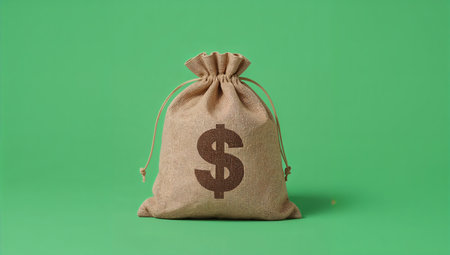bag of money with dollar sign on a green background, financial conceptの素材