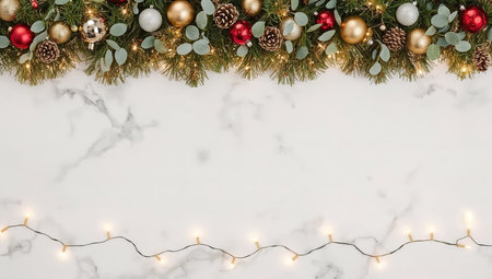 Christmas and New Year holiday background with copy space, flat lay.の素材