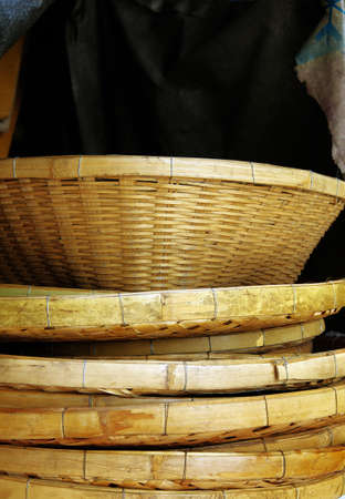 the stack of bamboo basketsの写真素材