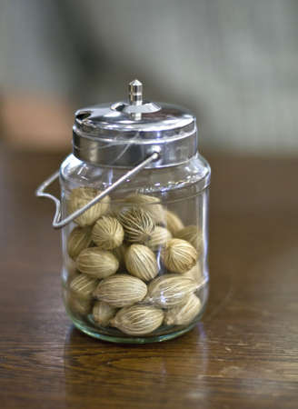 nuts in glass jarの写真素材