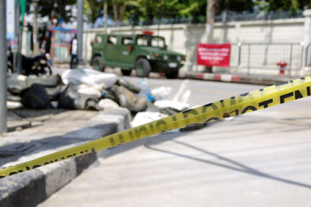  caution tape collected from the scene of a murderのeditorial素材