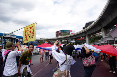 Bangkok,Thailand - September 22,2013   Protesters hold an anti-Mae Wong Dam rally  The protesters...