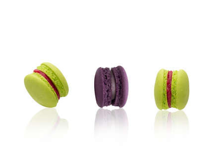 colorful macaroons on the white background.の写真素材